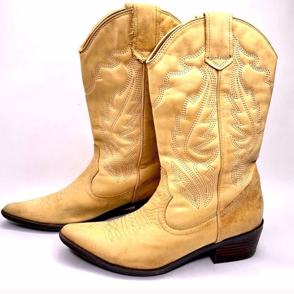 Aldo Shoes - Women’s Aldo Tan Leather Cowgirl Heel Boots